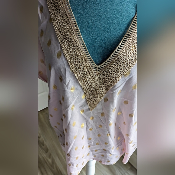 Guipure Lace, Gold Metallic Print, Soft Pink Blouse - Picture 13 of 13